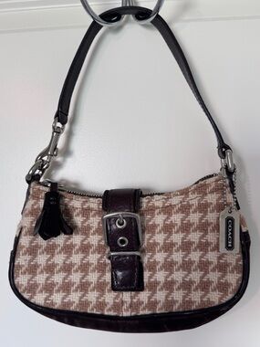 Vintage Y2K Coach Brown & Cream Houndstooth Shoulder Bag